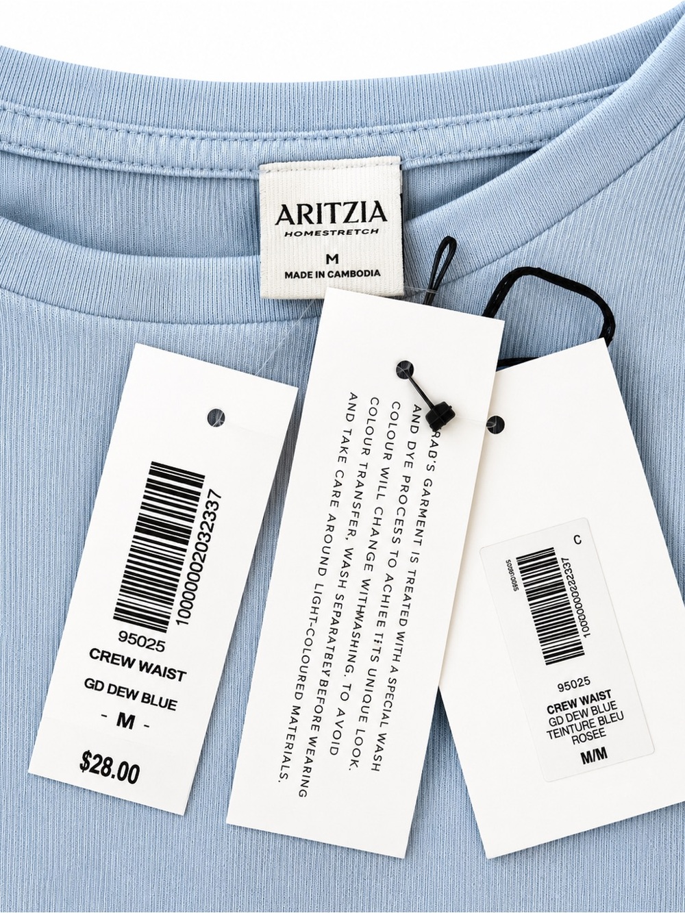 NWT Aritzia Ribbed Light Blue Cropped Crewneck Tee - Picture 3 of 6
